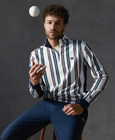 【30%OFF】クレアモント ウォームアップ ポップオーバージャケット - ストライプ