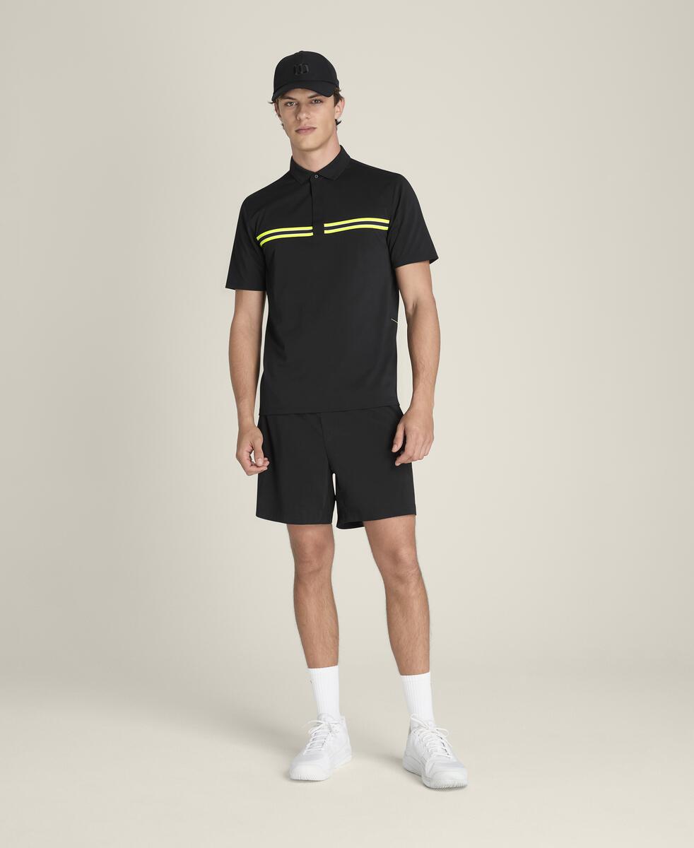 ベースライン テクニカル ポロ - ストライプ ブラック／テニスボール イエロー