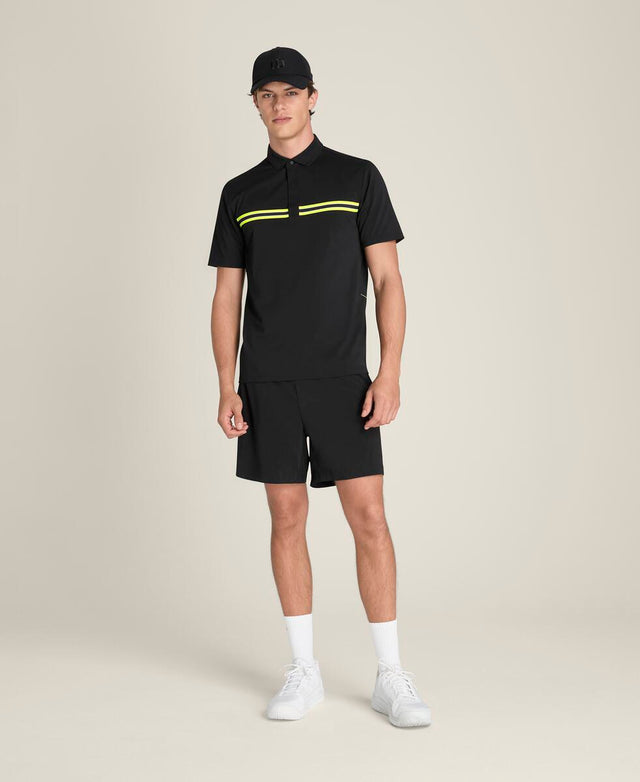 ベースライン テクニカル ポロ - ストライプ ブラック／テニスボール イエロー