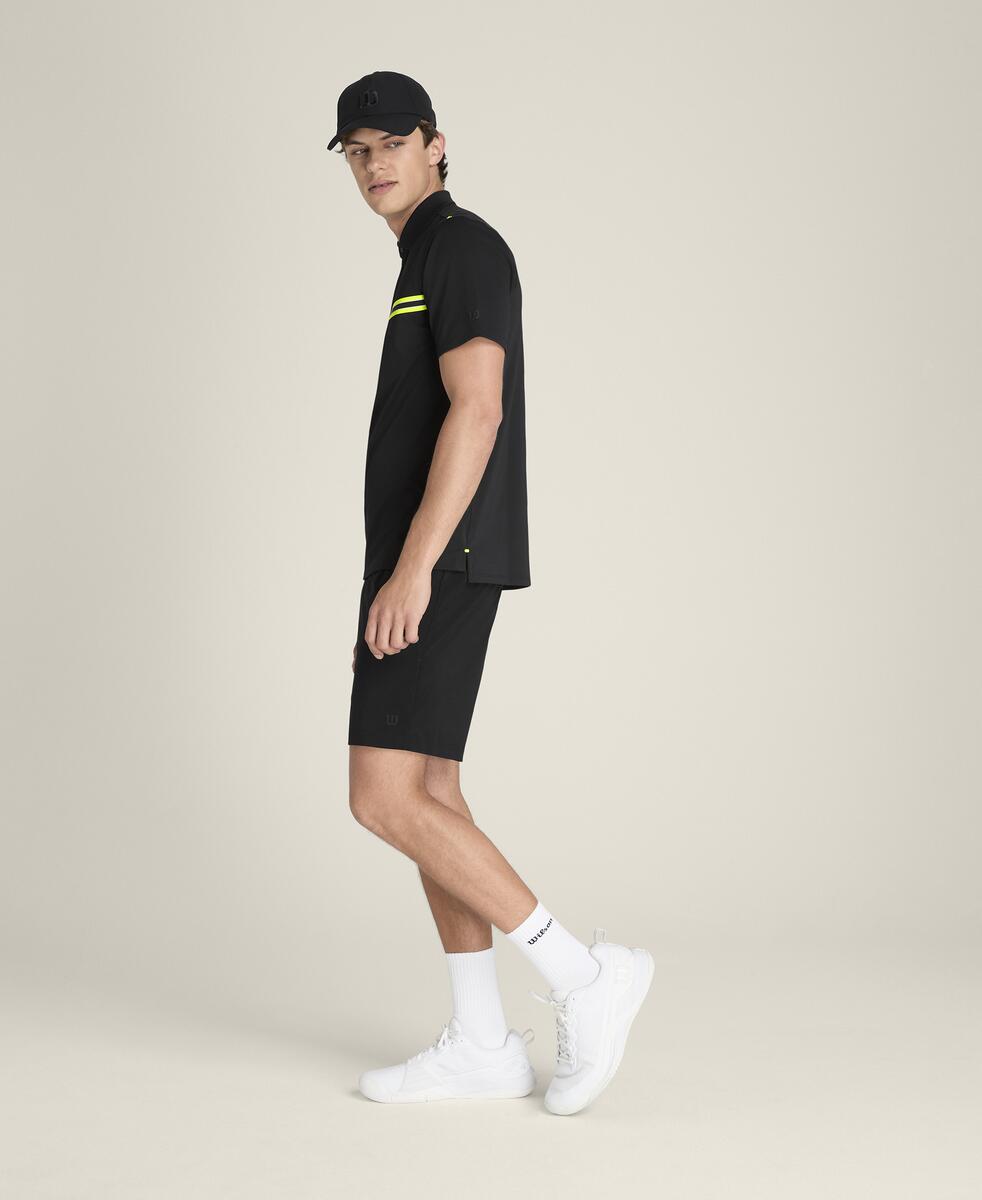 ベースライン テクニカル ポロ - ストライプ ブラック／テニスボール イエロー