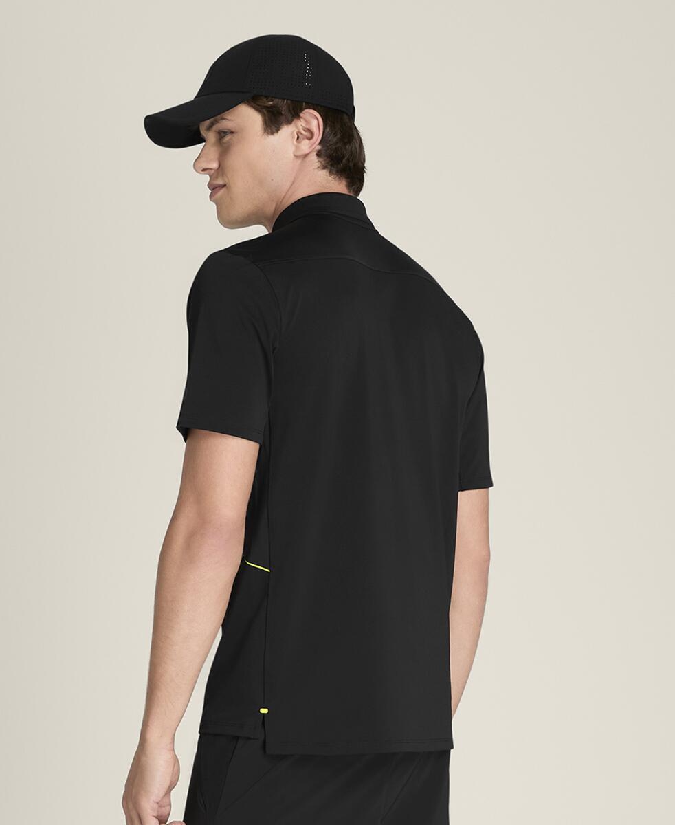 ベースライン テクニカル ポロ - ストライプ ブラック／テニスボール イエロー