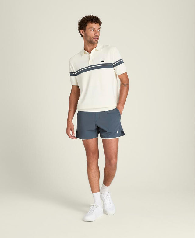 コートサイド ニット ストライプ ポロ  -  サンド