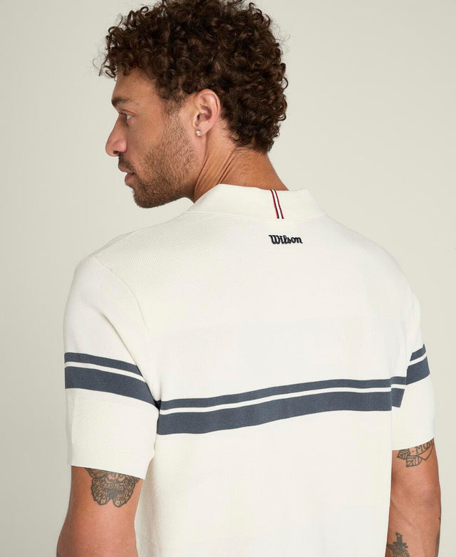 コートサイド ニット ストライプ ポロ  -  サンド