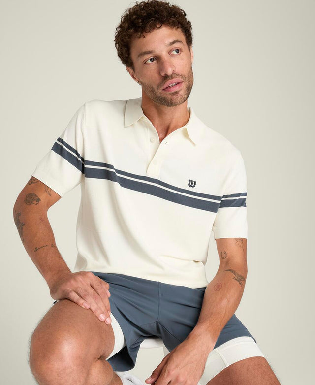 コートサイド ニット ストライプ ポロ  -  サンド