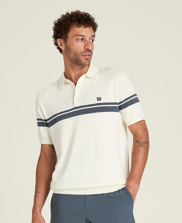 コートサイド ニット ストライプ ポロ  -  サンド