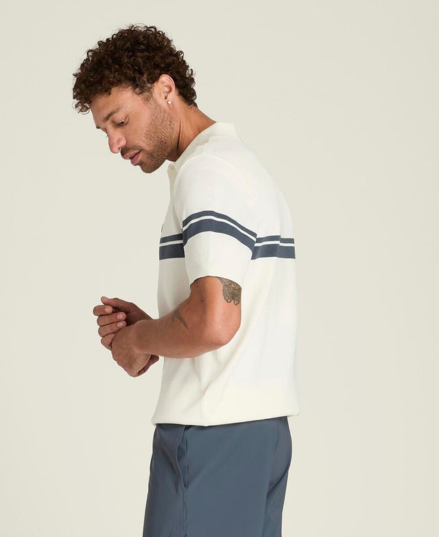 コートサイド ニット ストライプ ポロ  -  サンド