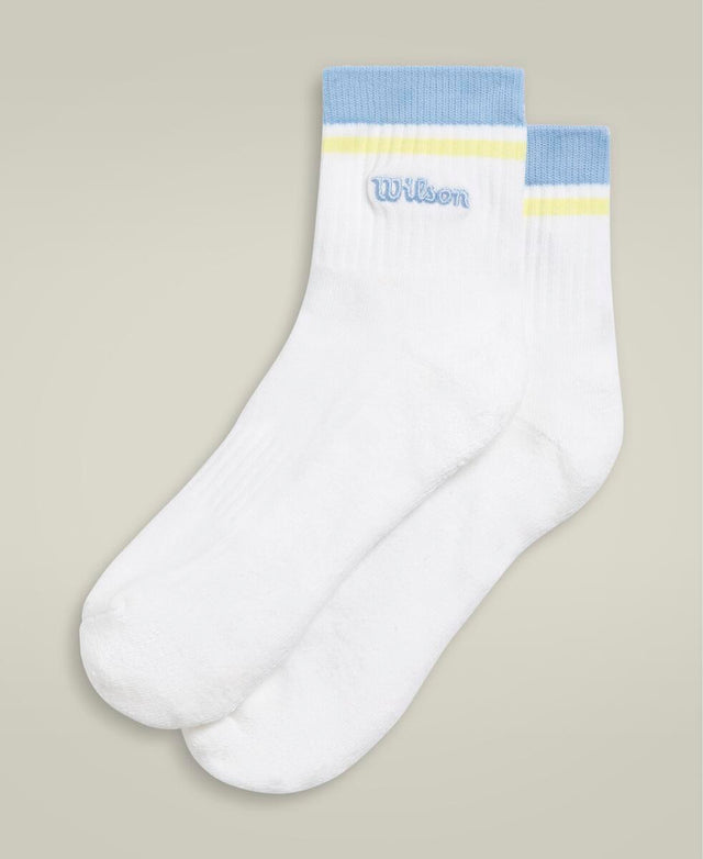 クォーター トップ ストライプ ロゴ ソックス - ホワイト／エアリー ブルー