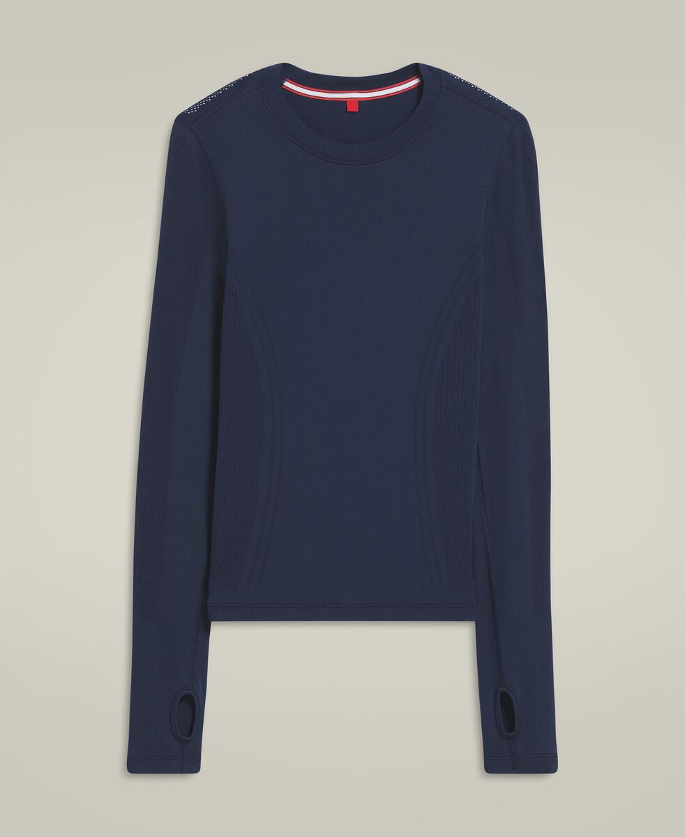 プロシームレス ロングスリーブ Tシャツ - クラシックネイビー ピンストライプ