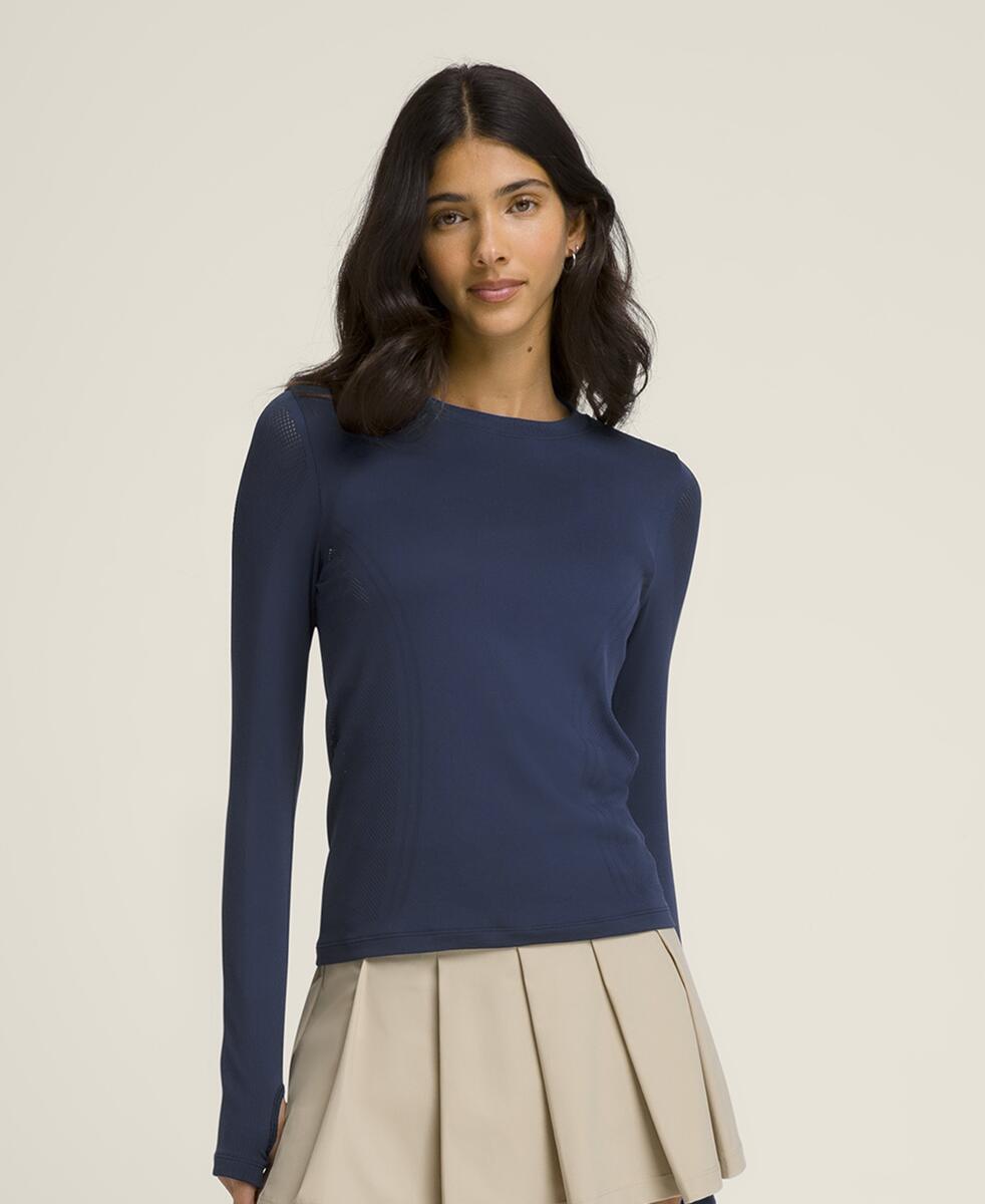 プロシームレス ロングスリーブ Tシャツ - クラシックネイビー ピンストライプ