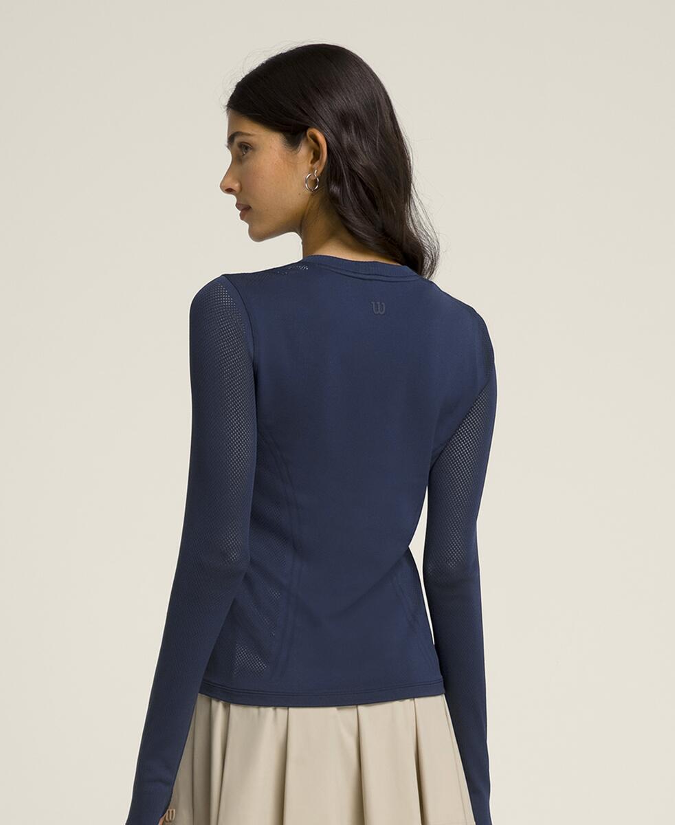 プロシームレス ロングスリーブ Tシャツ - クラシックネイビー ピンストライプ