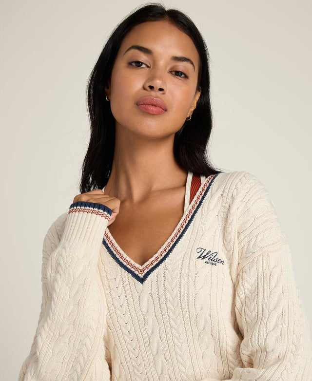 ヒルクエスト ケーブル セーター  -  サンド